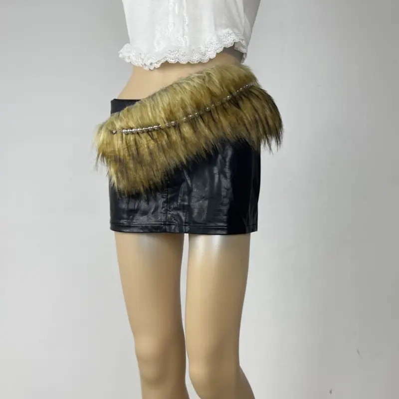 White Faux Fur Belted Waist Belt with Metal Buckle - Image 11