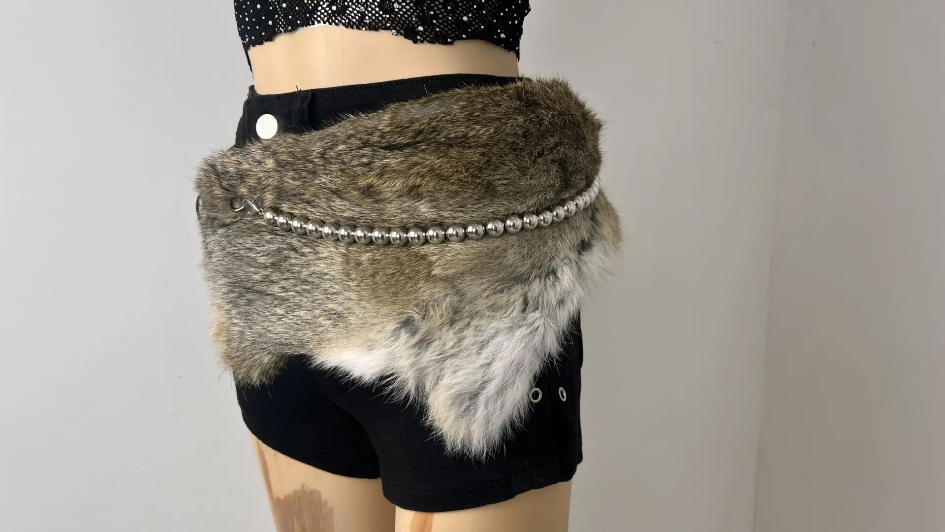 White Faux Fur Belted Waist Belt with Metal Buckle - Image 18