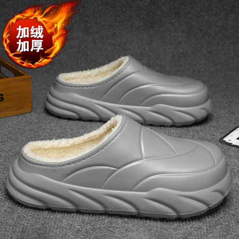 Winter Cotton Slippers Men's Waterproof Outer Wear Thickened Trendy Couple's Home Heel Slippers fleece-lined Warm Cotton Shoes - Image 6