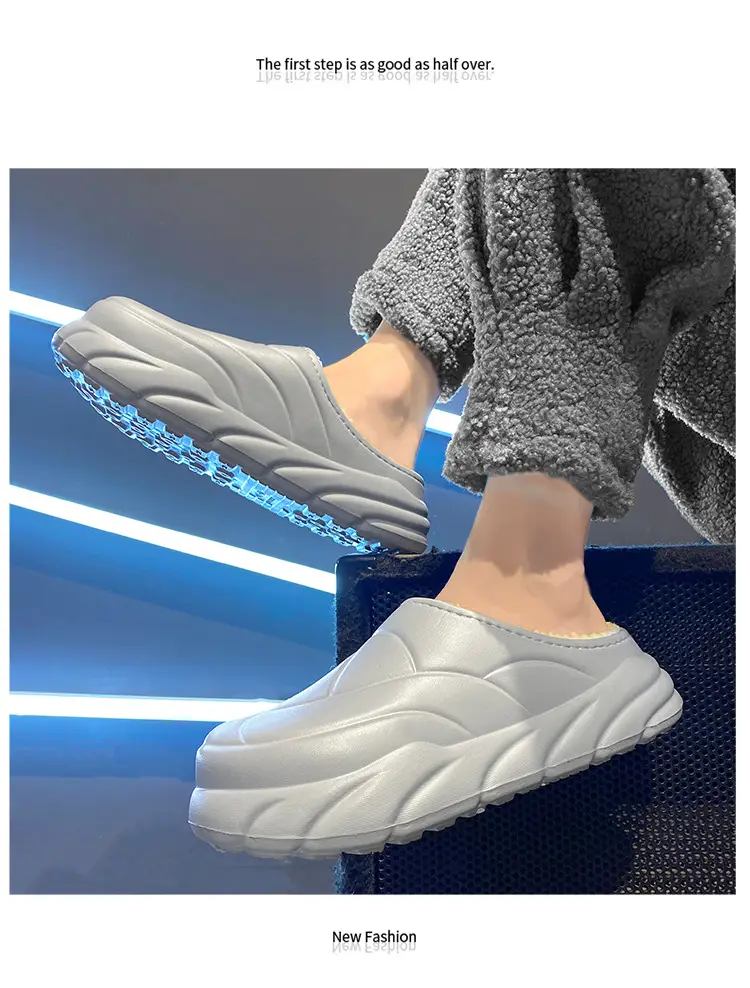 Winter Cotton Slippers Men's Waterproof Outer Wear Thickened Trendy Couple's Home Heel Slippers fleece-lined Warm Cotton Shoes — feature 10