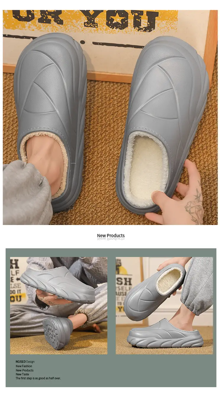 Winter Cotton Slippers Men's Waterproof Outer Wear Thickened Trendy Couple's Home Heel Slippers fleece-lined Warm Cotton Shoes — feature 11