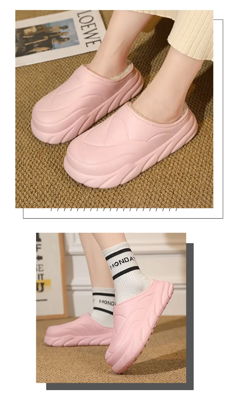 Winter Cotton Slippers Men's Waterproof Outer Wear Thickened Trendy Couple's Home Heel Slippers fleece-lined Warm Cotton Shoes — feature 13