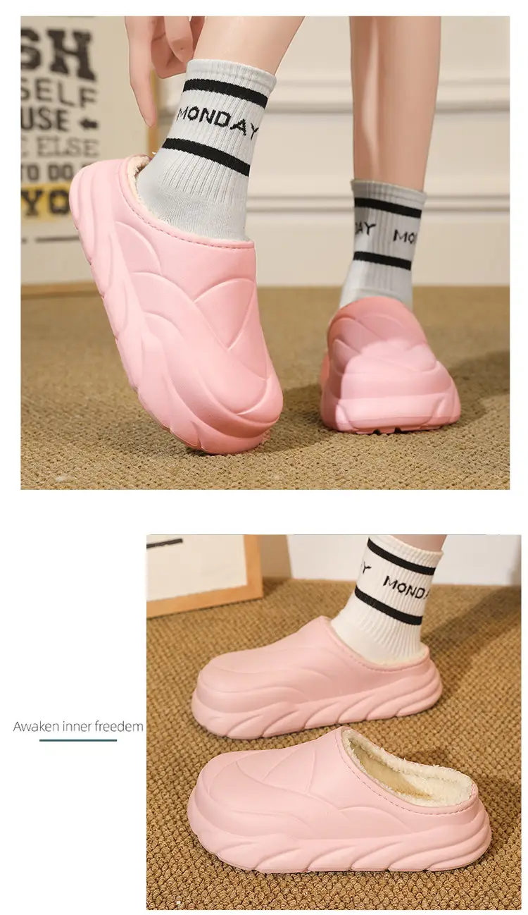 Winter Cotton Slippers Men's Waterproof Outer Wear Thickened Trendy Couple's Home Heel Slippers fleece-lined Warm Cotton Shoes — feature 14