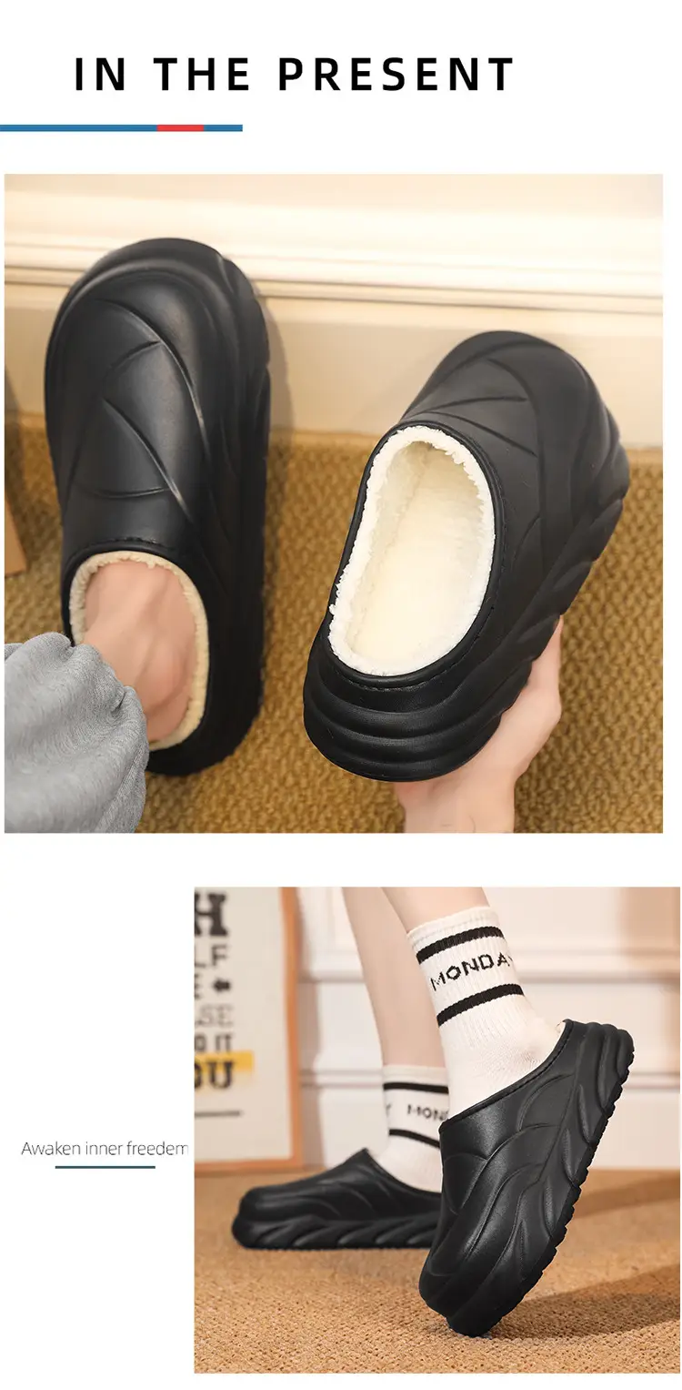 Winter Cotton Slippers Men's Waterproof Outer Wear Thickened Trendy Couple's Home Heel Slippers fleece-lined Warm Cotton Shoes — feature 4