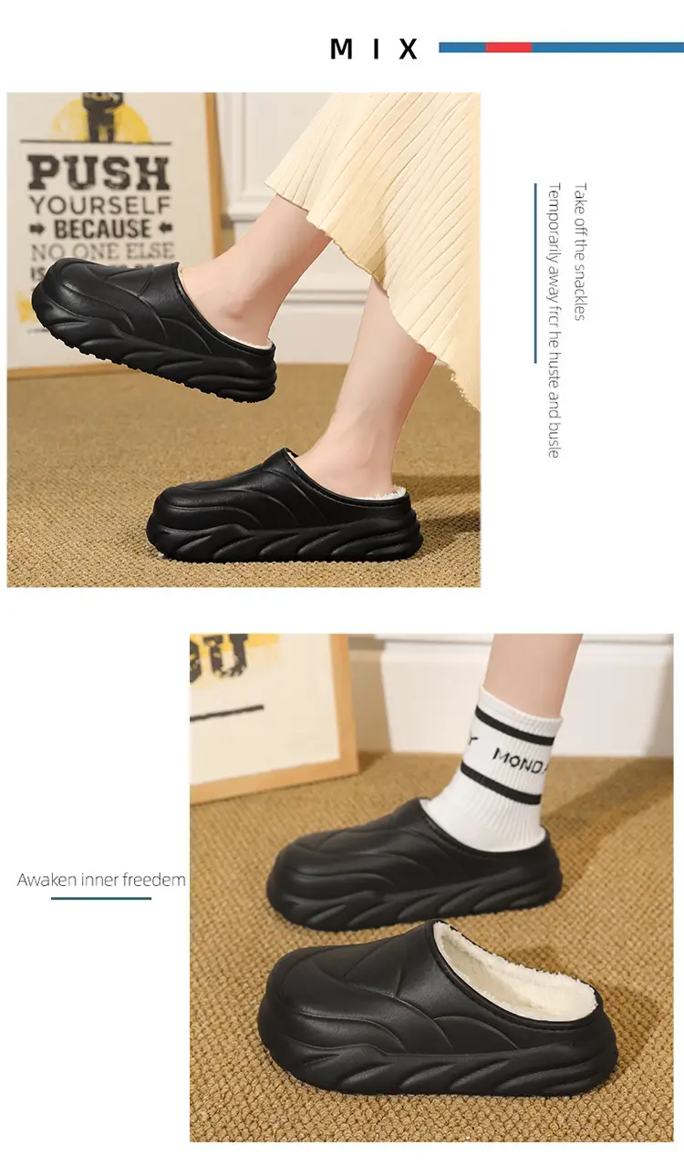 Winter Cotton Slippers Men's Waterproof Outer Wear Thickened Trendy Couple's Home Heel Slippers fleece-lined Warm Cotton Shoes — feature 5