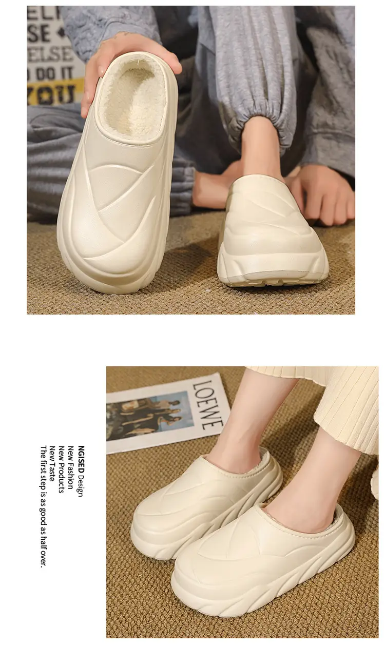 Winter Cotton Slippers Men's Waterproof Outer Wear Thickened Trendy Couple's Home Heel Slippers fleece-lined Warm Cotton Shoes — feature 7