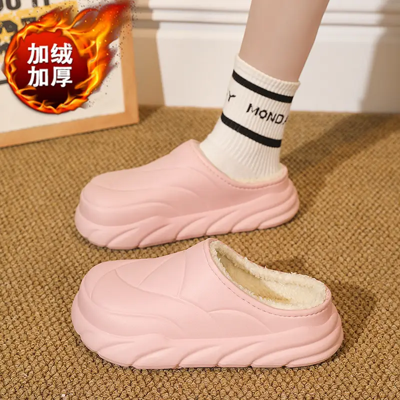 Winter Cotton Slippers Men's Waterproof Outer Wear Thickened Trendy Couple's Home Heel Slippers fleece-lined Warm Cotton Shoes - Image 4