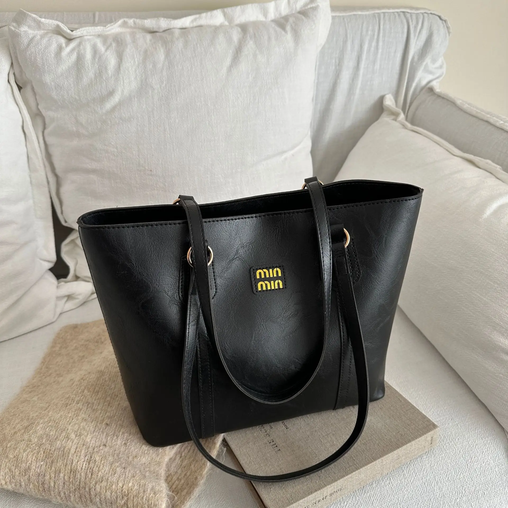 Women Vintage Brown Leather Tote Bag Large Capacity 2024 - Image 4