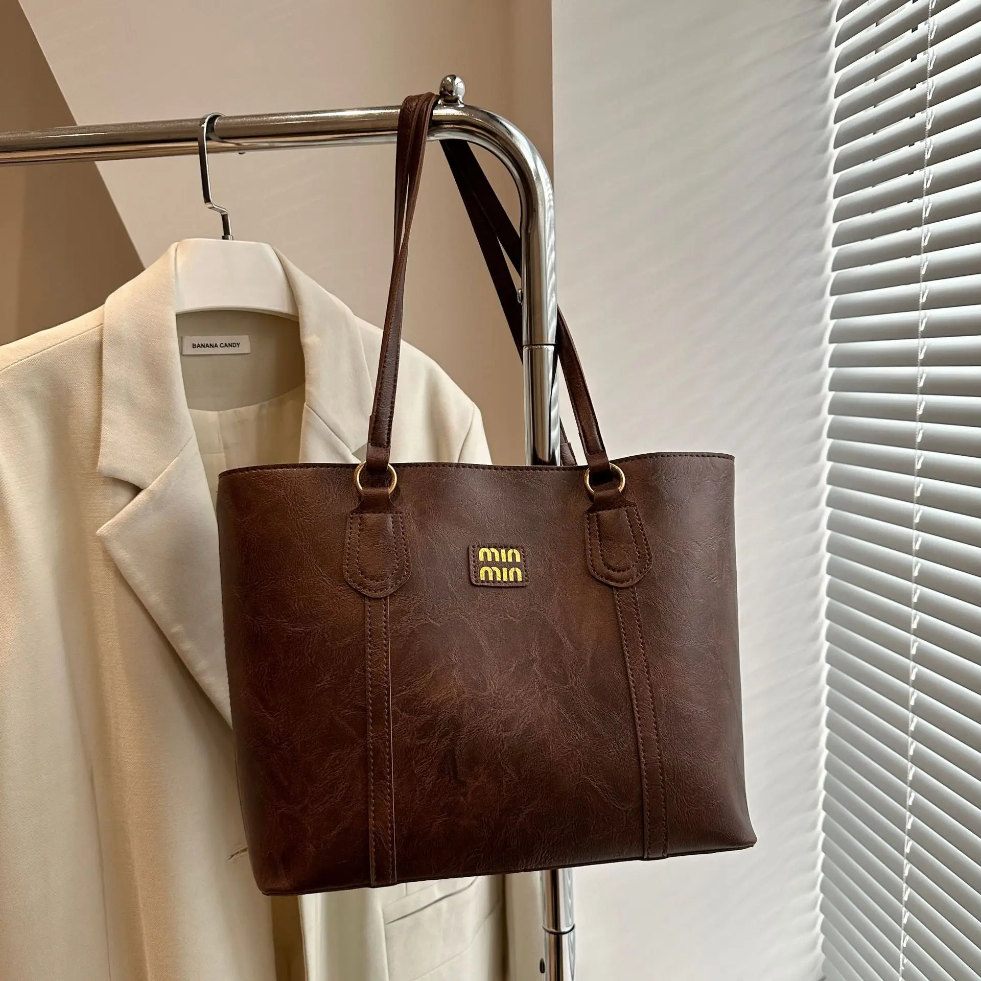 Women Vintage Brown Leather Tote Bag Large Capacity 2024 - Image 5
