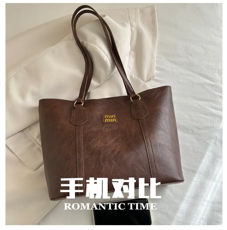 Women Vintage Brown Leather Tote Bag Large Capacity 2024 — feature 4