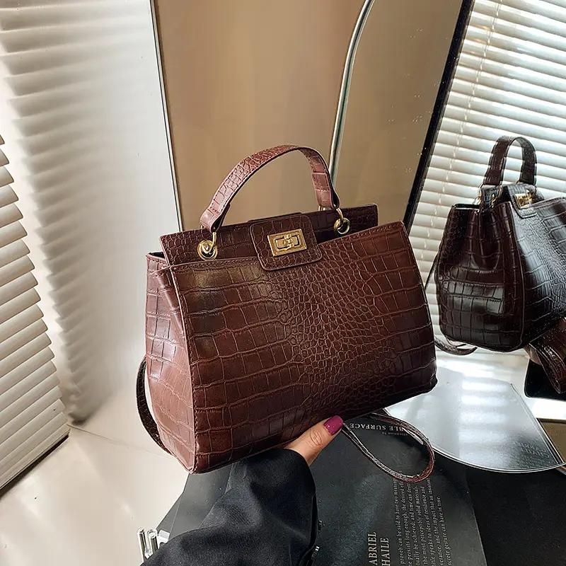 Red Croc Textured Shoulder Bag for Women - Image 5