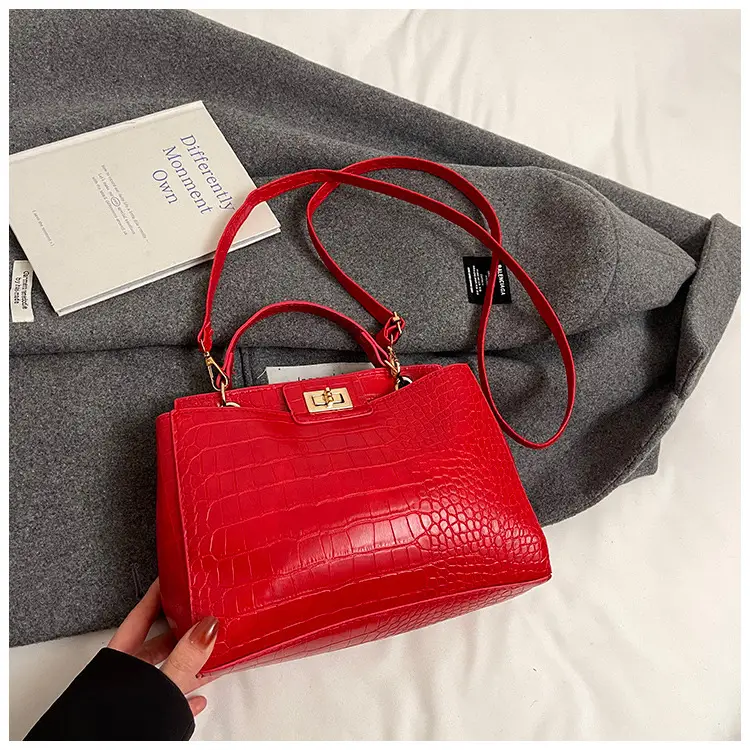 Red Croc Textured Shoulder Bag for Women — feature 20