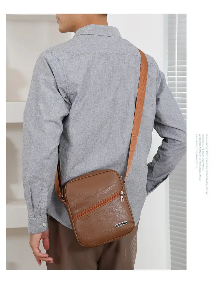 Men's Brown Crossbody Bag Large Capacity Single Shoulder — feature 12