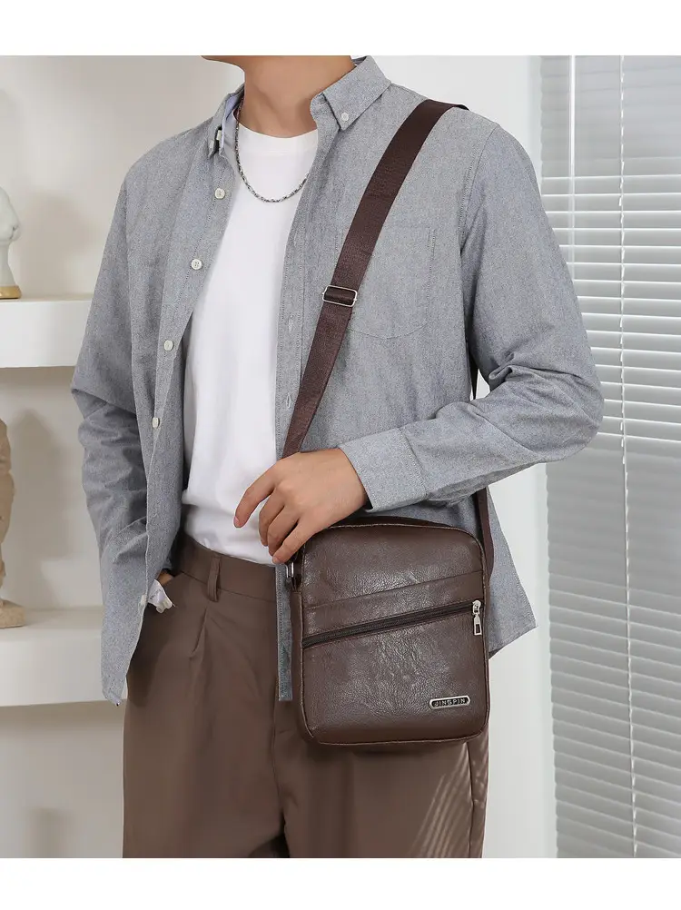 Men's Brown Crossbody Bag Large Capacity Single Shoulder — feature 17