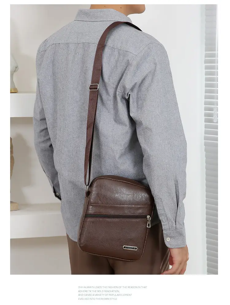 Men's Brown Crossbody Bag Large Capacity Single Shoulder — feature 18