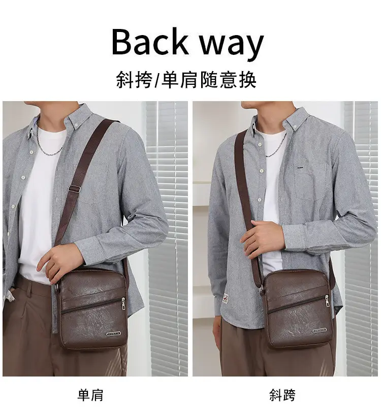 Men's Brown Crossbody Bag Large Capacity Single Shoulder — feature 2