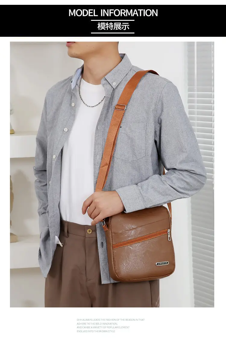 Men's Brown Crossbody Bag Large Capacity Single Shoulder — feature 9