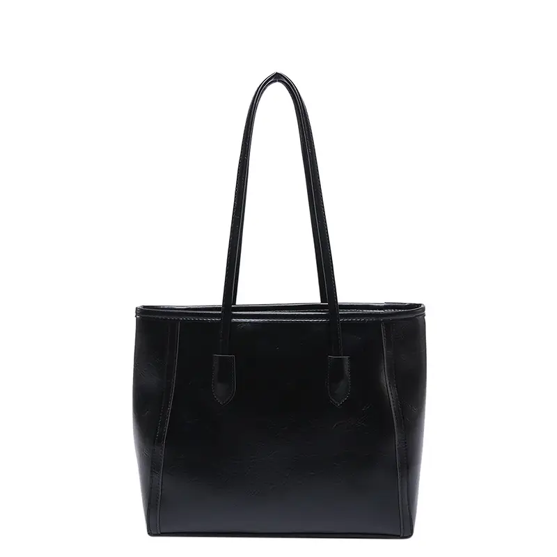 Women's Large Capacity Black Leather Tote Bag - Image 13