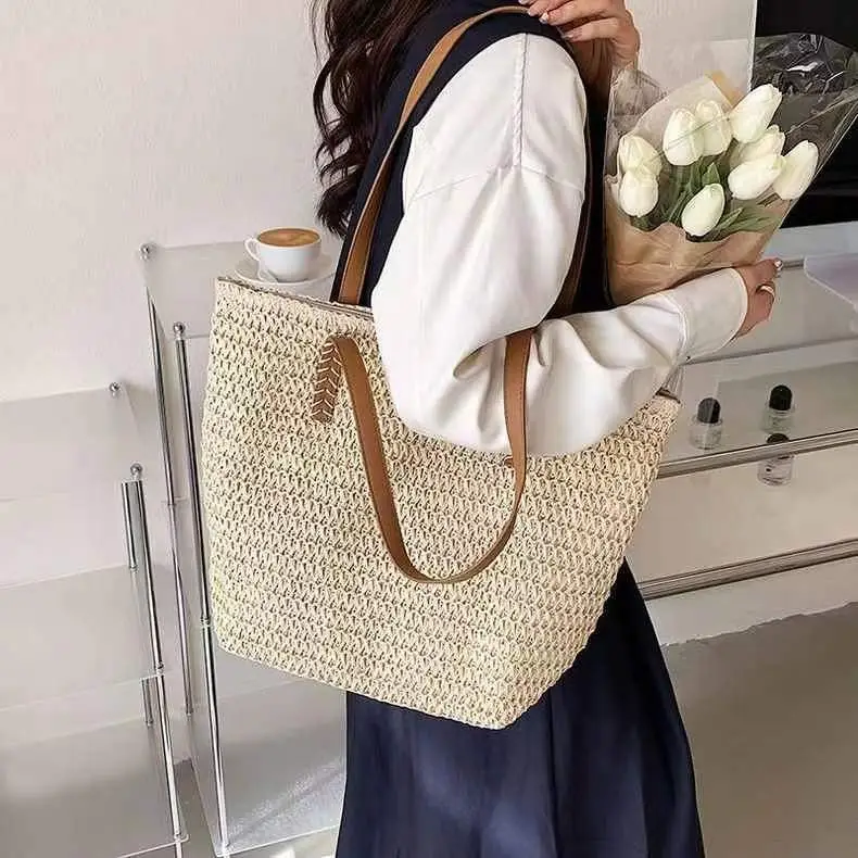 Women Straw Woven Shoulder Bag Large Capacity Summer - Image 4