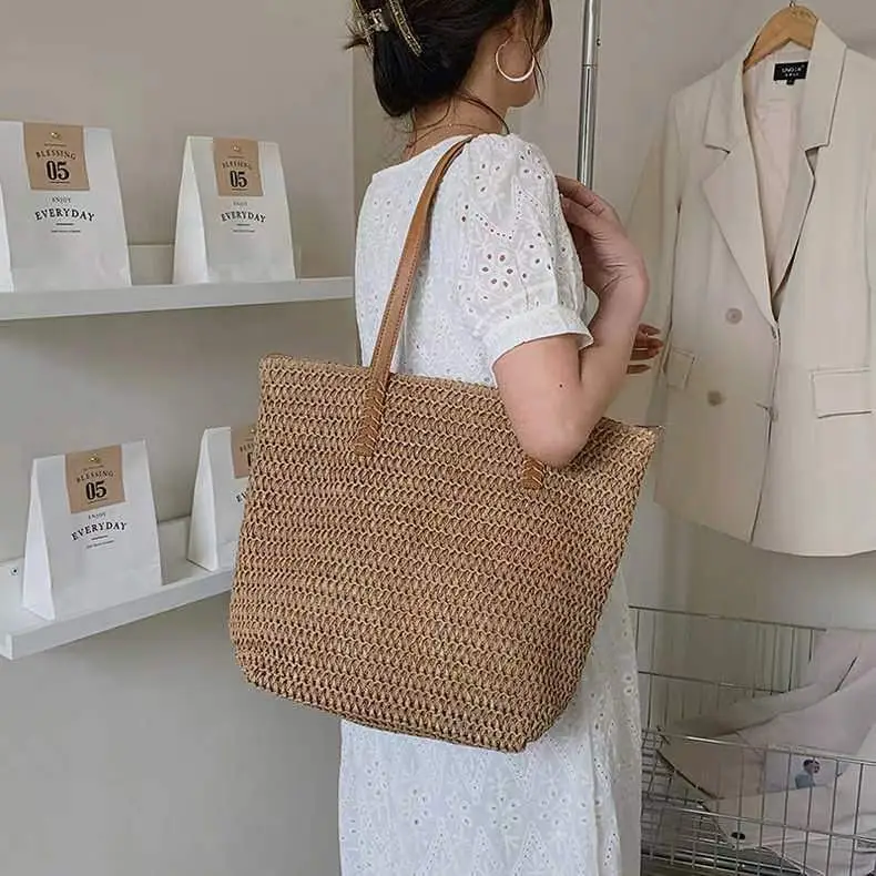 Women Straw Woven Shoulder Bag Large Capacity Summer - Image 5