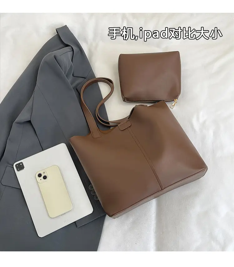2024 Women's Large Capacity Brown Tote Bag with Crossbody Strap — feature 4