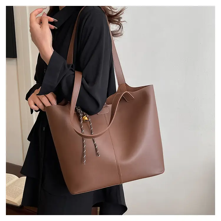 2024 Women's Large Capacity Brown Tote Bag with Crossbody Strap — feature 7