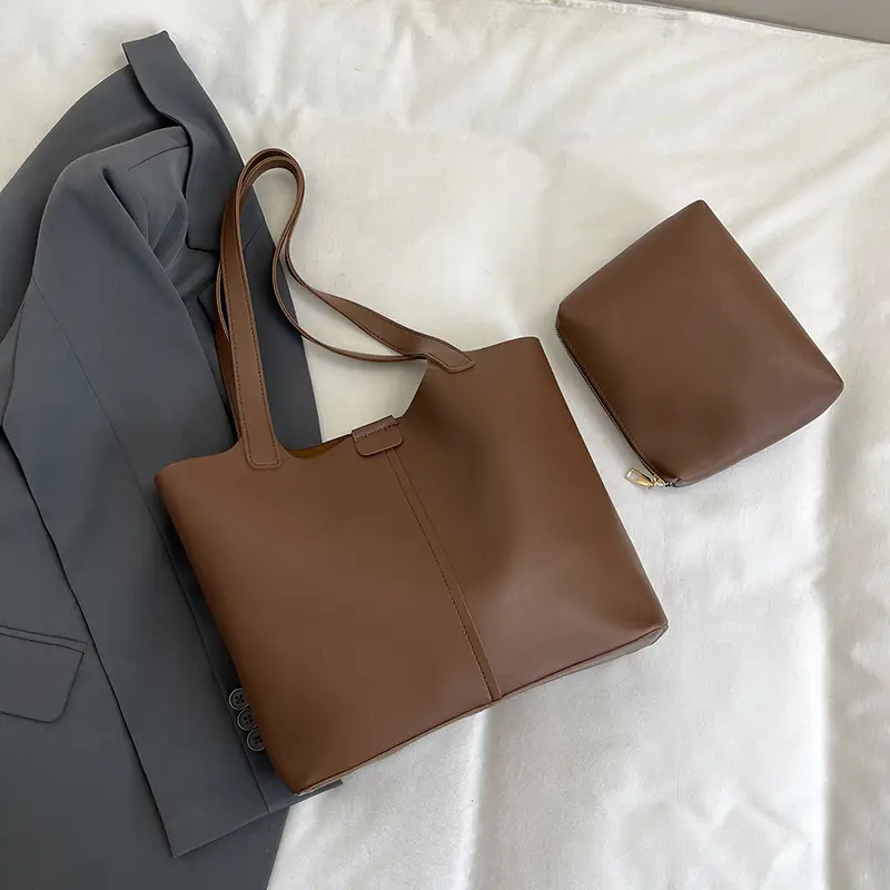 2024 Women's Large Capacity Brown Tote Bag with Crossbody Strap - Image 2