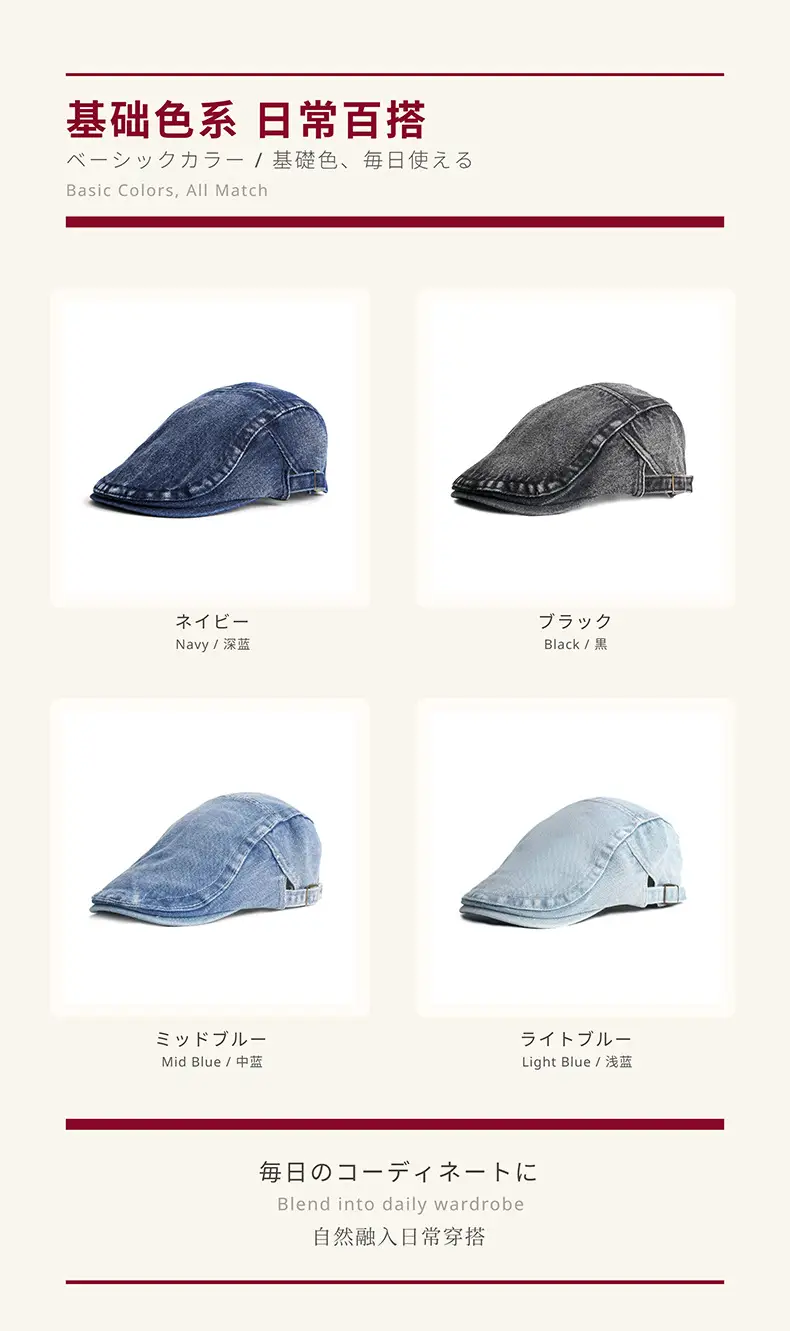 Women Denim Forward Hats Spring Summer Anti-Wear Beret Big Head Hat Men Painter Hat — feature 5