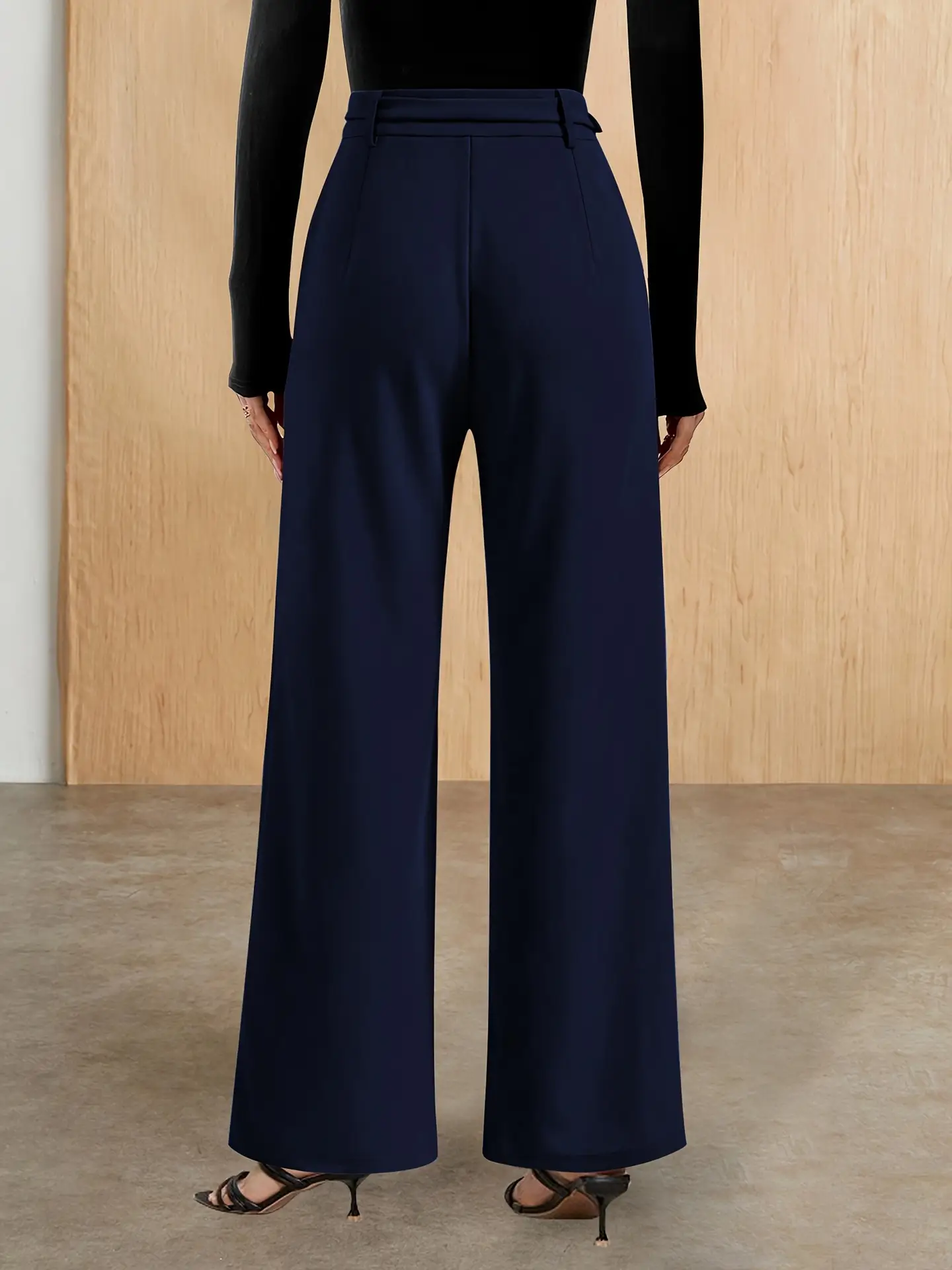 Black High-Waist Straight Pants with Metal Belt — feature 13