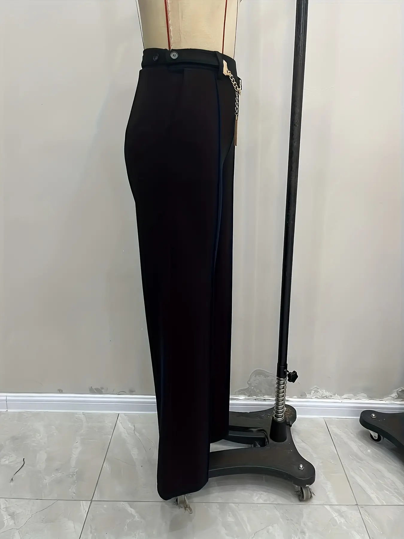 Black High-Waist Straight Pants with Metal Belt — feature 6