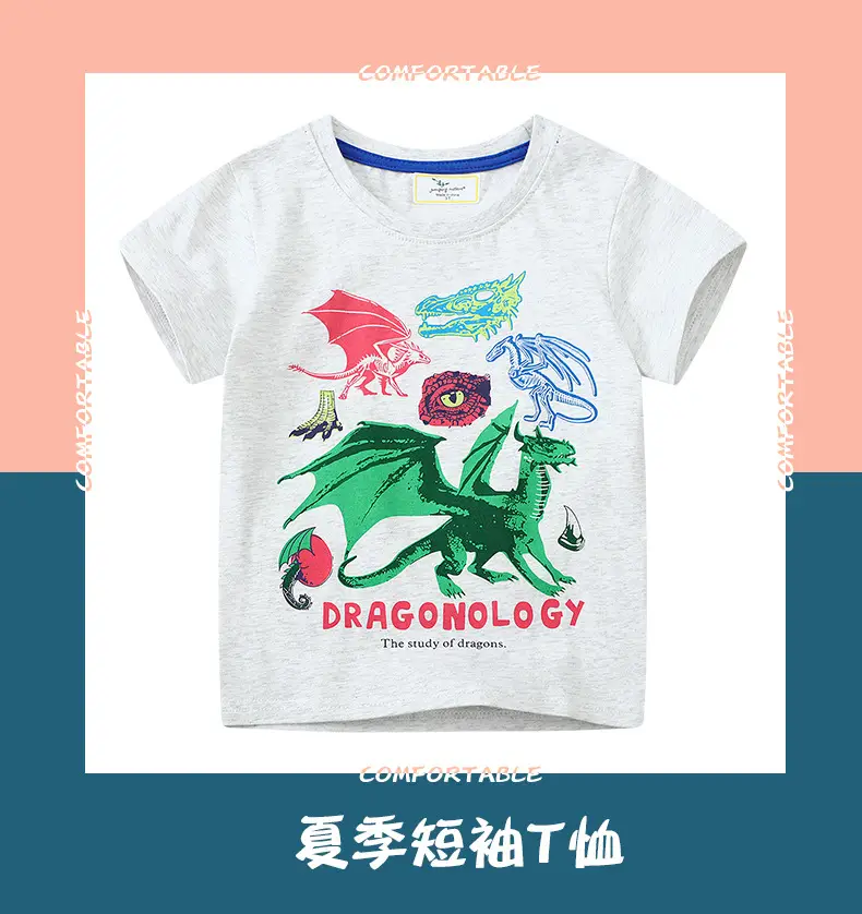 Kids Dinosaur Printed T-Shirt Grey Boys Summer — feature 2