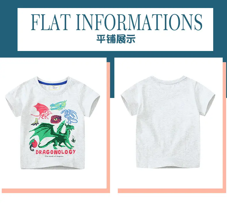Kids Dinosaur Printed T-Shirt Grey Boys Summer — feature 3