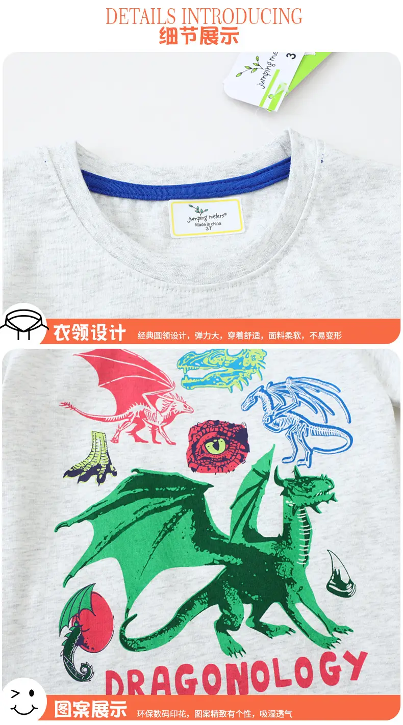 Kids Dinosaur Printed T-Shirt Grey Boys Summer — feature 5