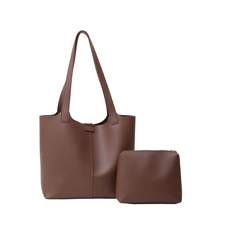 Black Leather Tote Bag with Pendant for Women