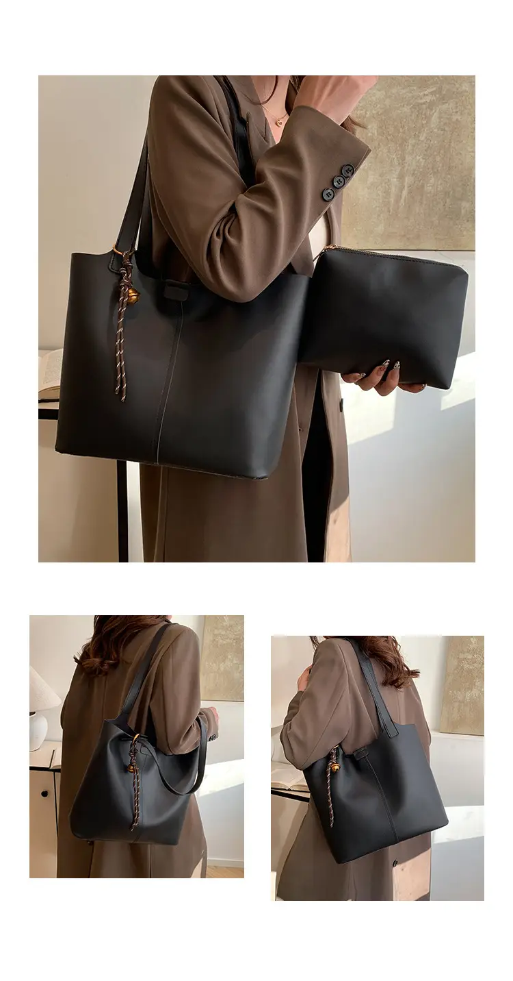 Black Leather Tote Bag with Pendant for Women — feature 15