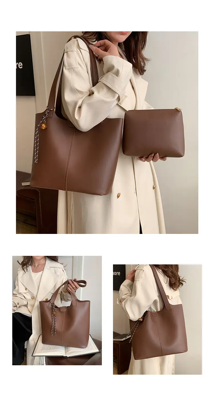 Black Leather Tote Bag with Pendant for Women — feature 16