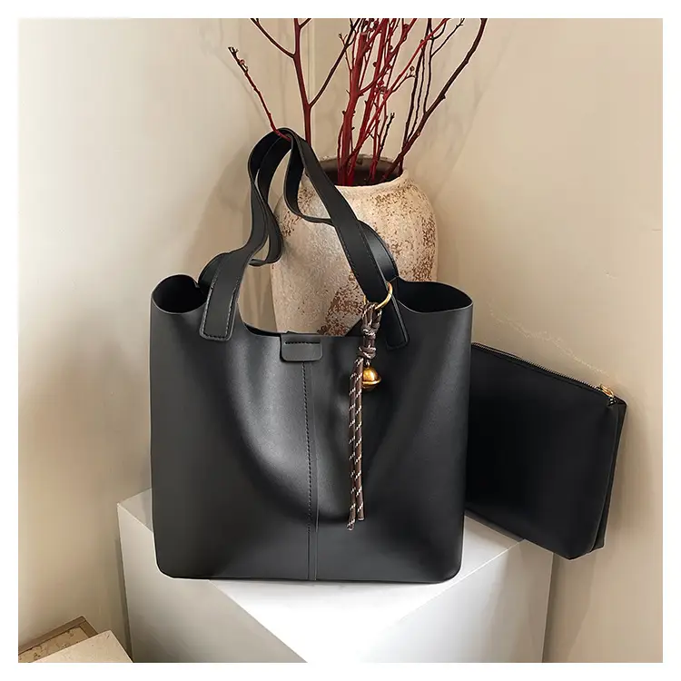 Black Leather Tote Bag with Pendant for Women — feature 20
