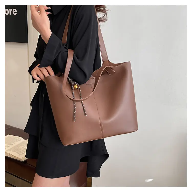 Black Leather Tote Bag with Pendant for Women — feature 9