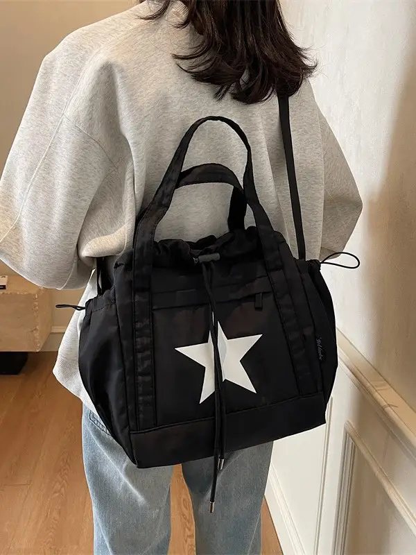 Women's Black Star Logo Shoulder Crossbody Tote Bag - Image 6
