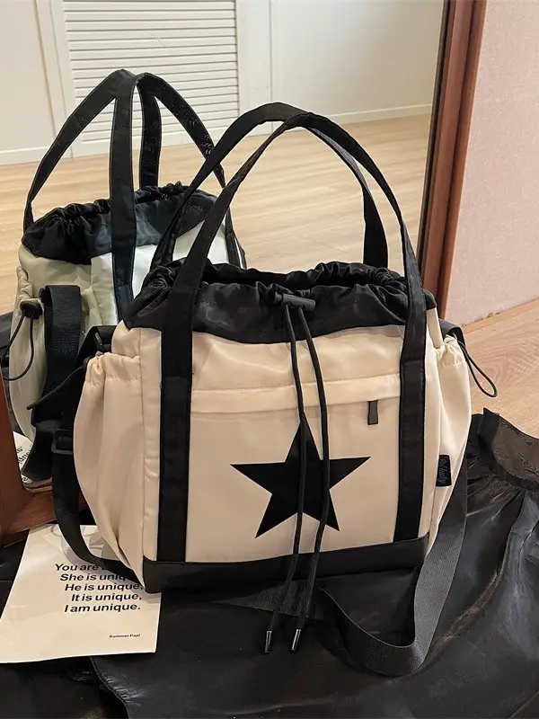 Women's Black Star Logo Shoulder Crossbody Tote Bag - Image 7