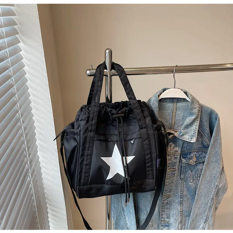 Women's Black Star Logo Shoulder Crossbody Tote Bag — feature 24