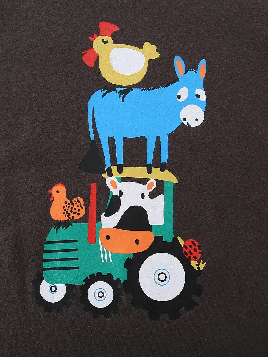 Boys Cartoon T-Shirt Brown Short Sleeve Knitted Cotton - Image 5
