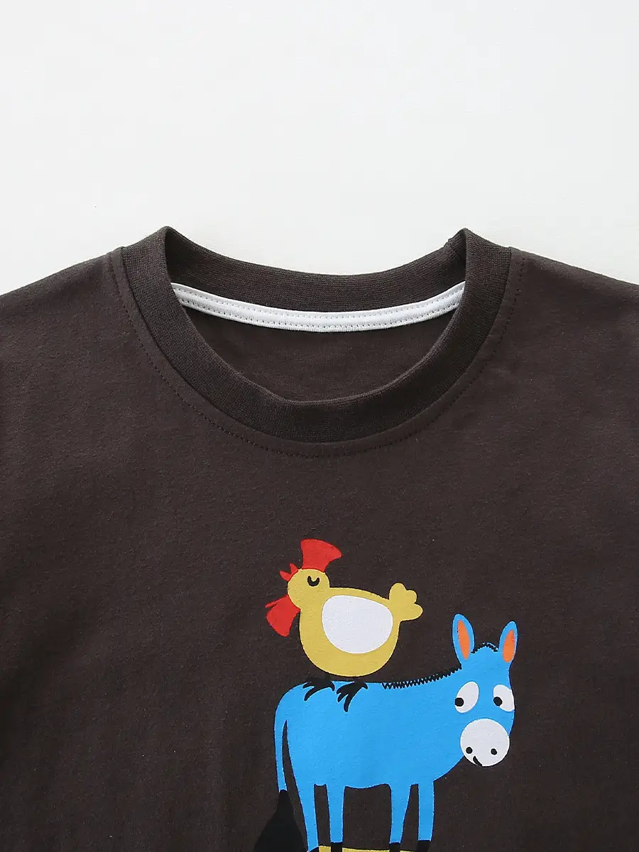 Boys Cartoon T-Shirt Brown Short Sleeve Knitted Cotton - Image 6