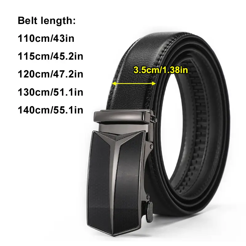 Men's Genuine Leather Belt with Automatic Buckle Black - Image 3