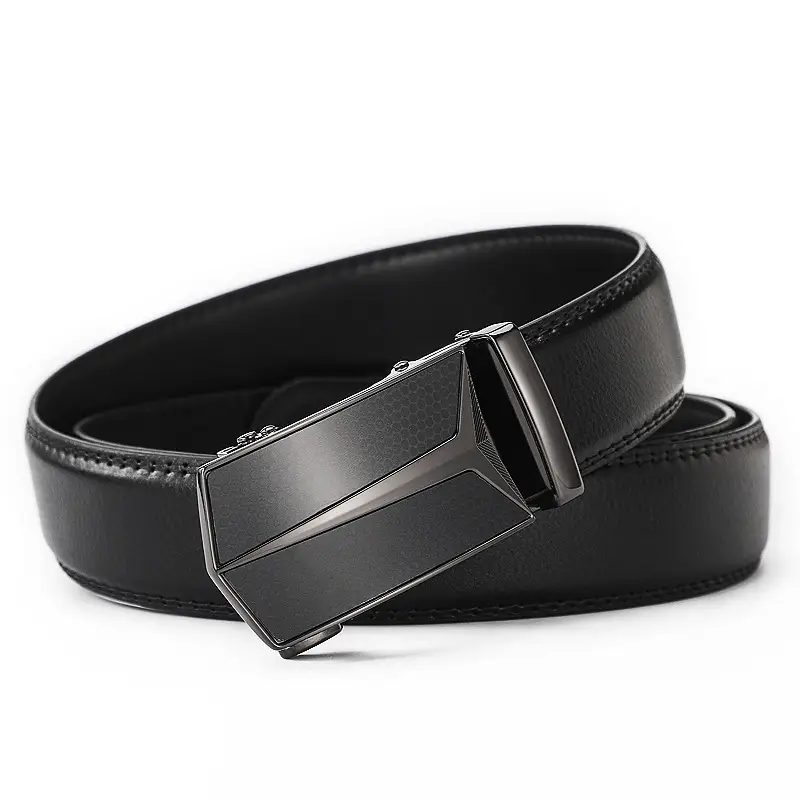 Men's Genuine Leather Belt with Automatic Buckle Black - Image 4