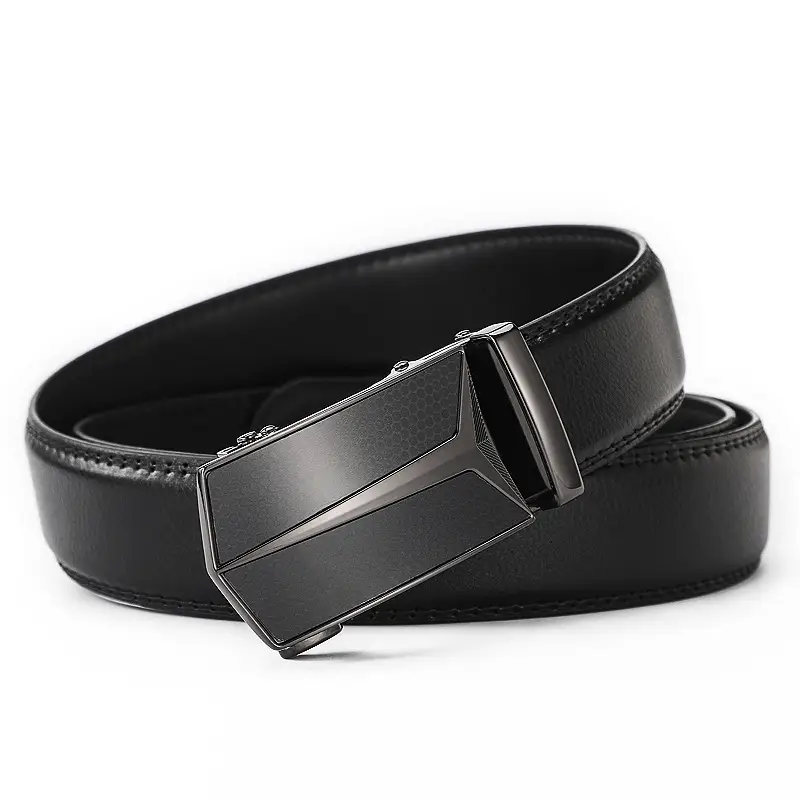 Men's Genuine Leather Belt with Automatic Buckle Black — feature 10