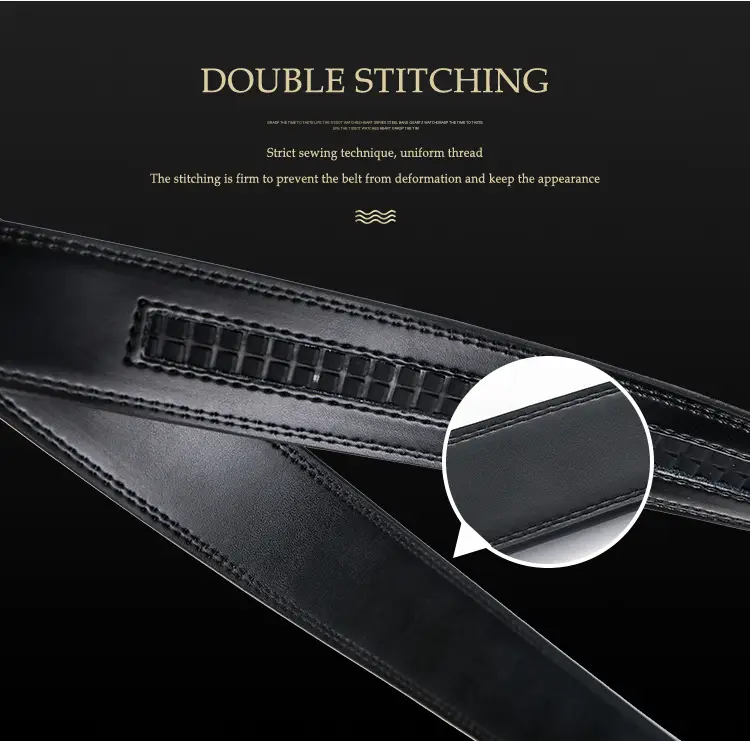 Men's Genuine Leather Belt with Automatic Buckle Black — feature 6