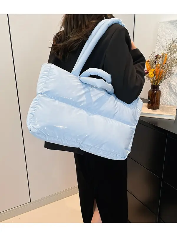 Women's Grey Puffer Shoulder Bag Large Capacity - Image 12