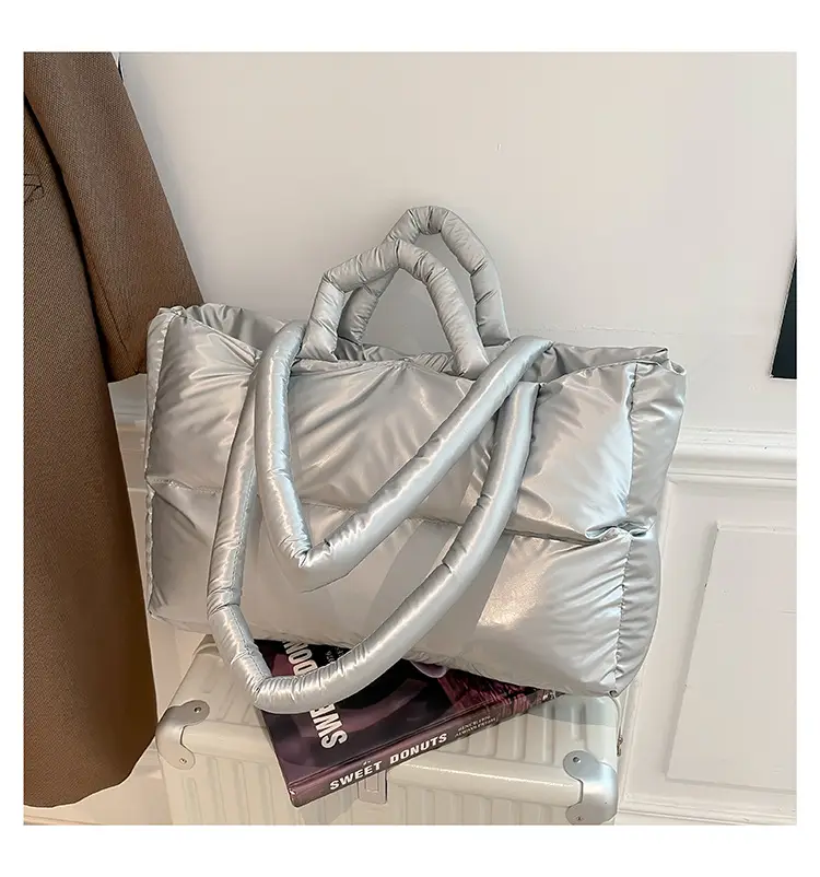 Women's Grey Puffer Shoulder Bag Large Capacity — feature 10
