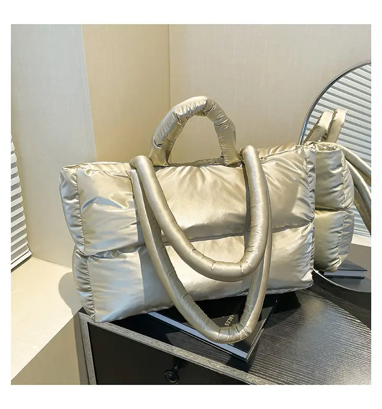 Women's Grey Puffer Shoulder Bag Large Capacity — feature 14